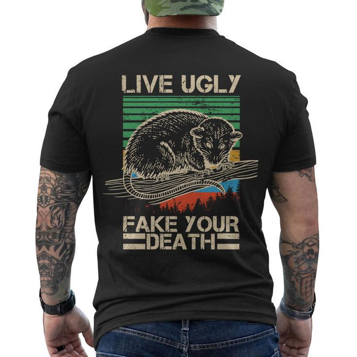Live Ugly Fake Your Death Retro Vintage Opossum Men's Crewneck Short Sleeve Back Print T-shirt