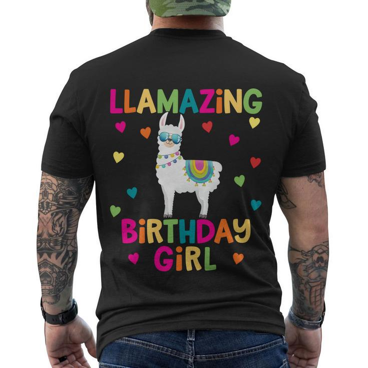 Llama Birthday Party Llamazing Gift Girl Rainbow Hearts Gift Men's Crewneck Short Sleeve Back Print T-shirt