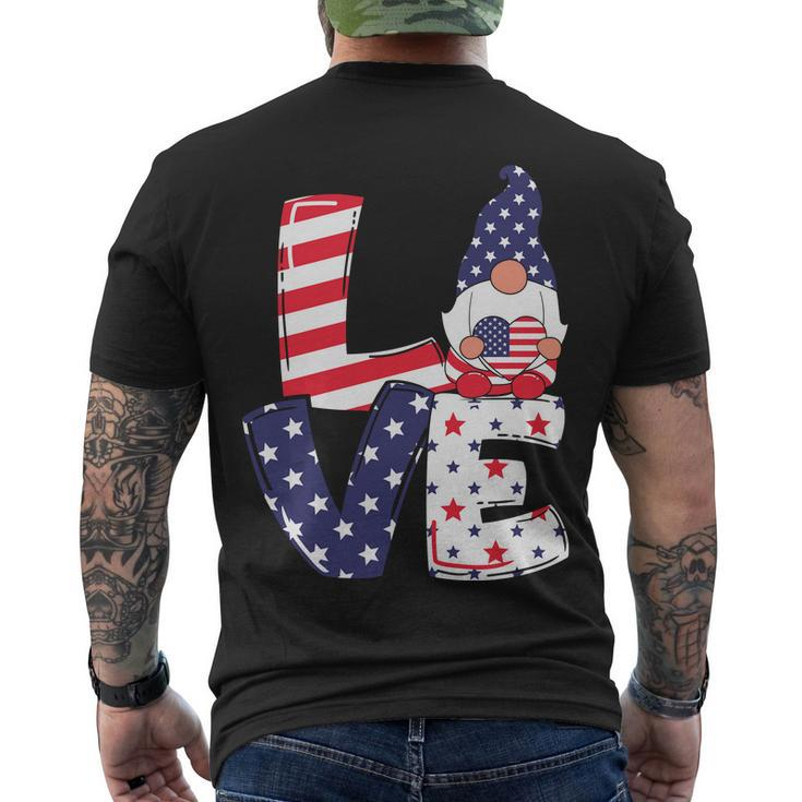 Love American Gnome 4Th Of July Independence Day Flag Graphic Plus Size Shirt Men's Crewneck Short Sleeve Back Print T-shirt