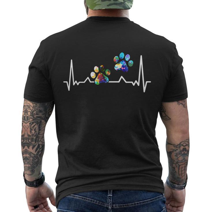 Love Animals Colorful Paw Heartbeat Gift Men's Crewneck Short Sleeve Back Print T-shirt