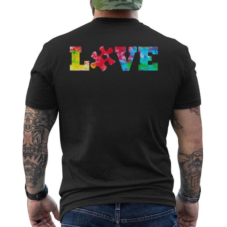 Love Puzzle Pieces Heart Autism Awareness Tie Dye Men's Back Print T-shirt