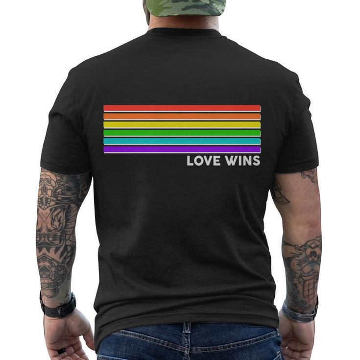 Love Wins Rainbow Stripes Thin Lines Tshirt Men's Crewneck Short Sleeve Back Print T-shirt