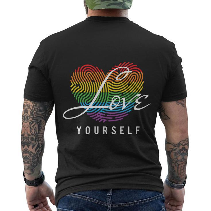 Love Yourself Rainbow Lgbt Fingerprint Pride Month Men's Crewneck Short Sleeve Back Print T-shirt