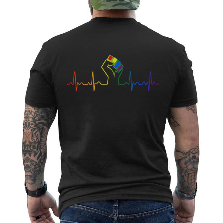 Lovely Lgbt Gay Pride Power Fist Heartbeat Lgbtq Lesbian Gay Meaningful Gift Men's Crewneck Short Sleeve Back Print T-shirt