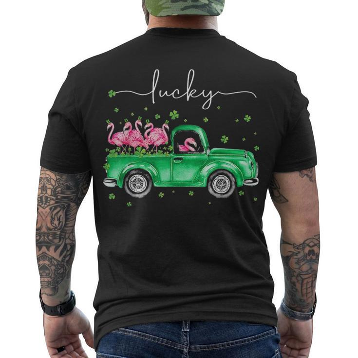 Lucky Flamingo Riding Green Truck Shamrock St Patricks Day Men's T-shirt Back Print