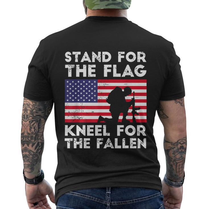 Memorial Day Patriotic Military Veteran American Flag Stand For The Flag Kneel For The Fallen Men's Crewneck Short Sleeve Back Print T-shirt