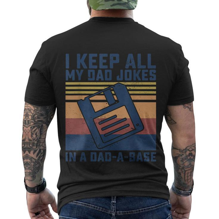 Mens I Keep All My Dad Jokes In A Dadabase Vintage Father Dad Men's Crewneck Short Sleeve Back Print T-shirt