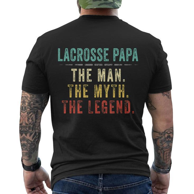Mens Lacrosse Papa Fathers Day Gift Lacrosse Man Myth Legend Men's Crewneck Short Sleeve Back Print T-shirt