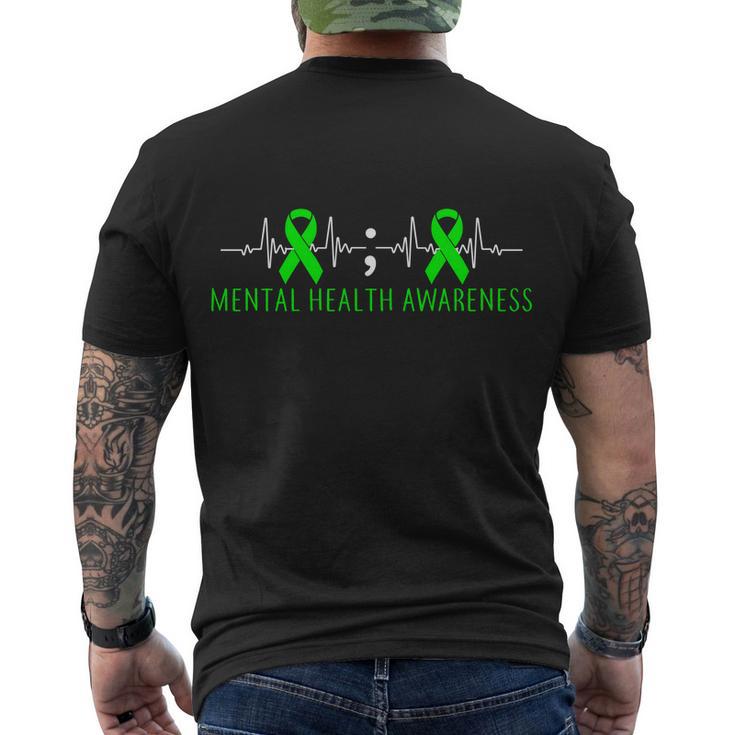 Mental Health Awareness Pulse Ribbon Men's Crewneck Short Sleeve Back Print T-shirt