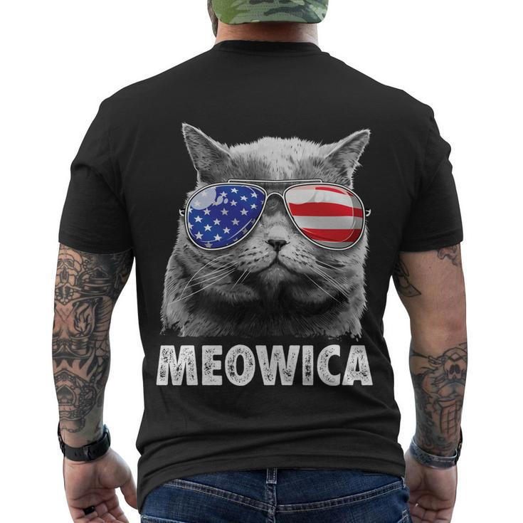 Meowica Cat 4Th Of July Merica Men Women Usa American Flag Men's Crewneck Short Sleeve Back Print T-shirt