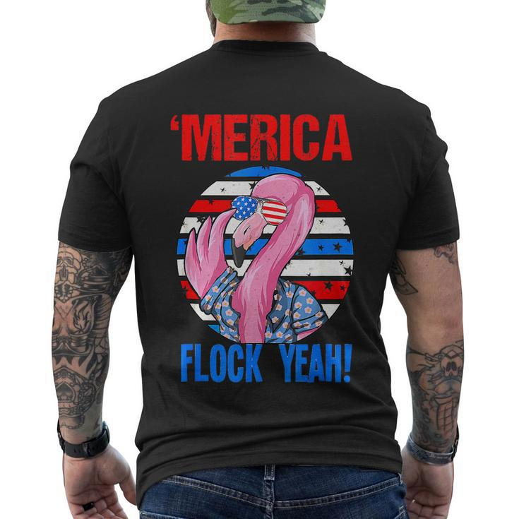 Merica Flock Yeah 4Th July Funny Patriotic Flamingo Men's Crewneck Short Sleeve Back Print T-shirt