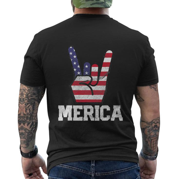 Merica Rock Sign 4Th Of July Vintage American Flag Men's Crewneck Short Sleeve Back Print T-shirt
