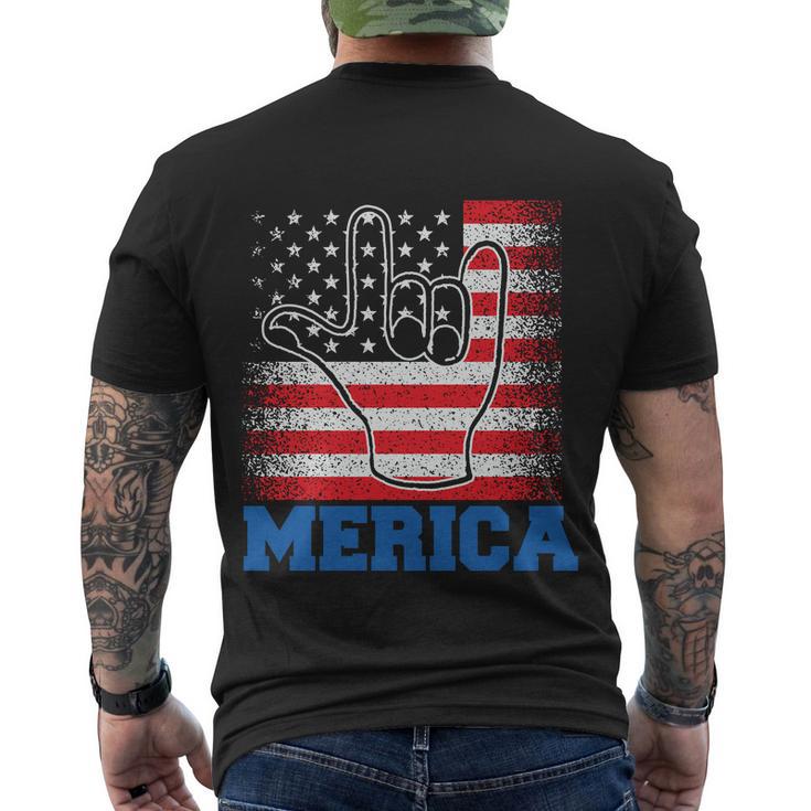 Merica Rock Sign 4Th Of July Vintage Plus Size Graphic Shirt For Men Women Famil Men's Crewneck Short Sleeve Back Print T-shirt