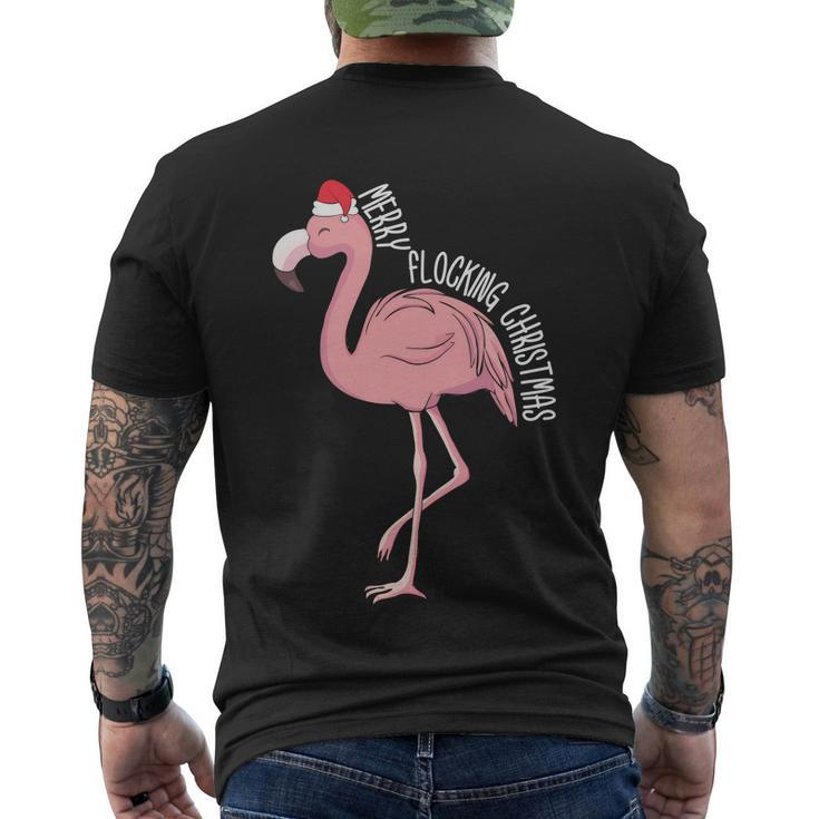 Merry Flocking Xmas Tropical Flamingo Christmas In July Men's Crewneck Short Sleeve Back Print T-shirt