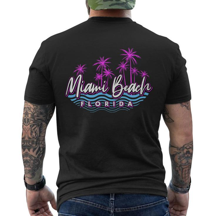 Miami Beach Florida Neon Tshirt Men's Crewneck Short Sleeve Back Print T-shirt