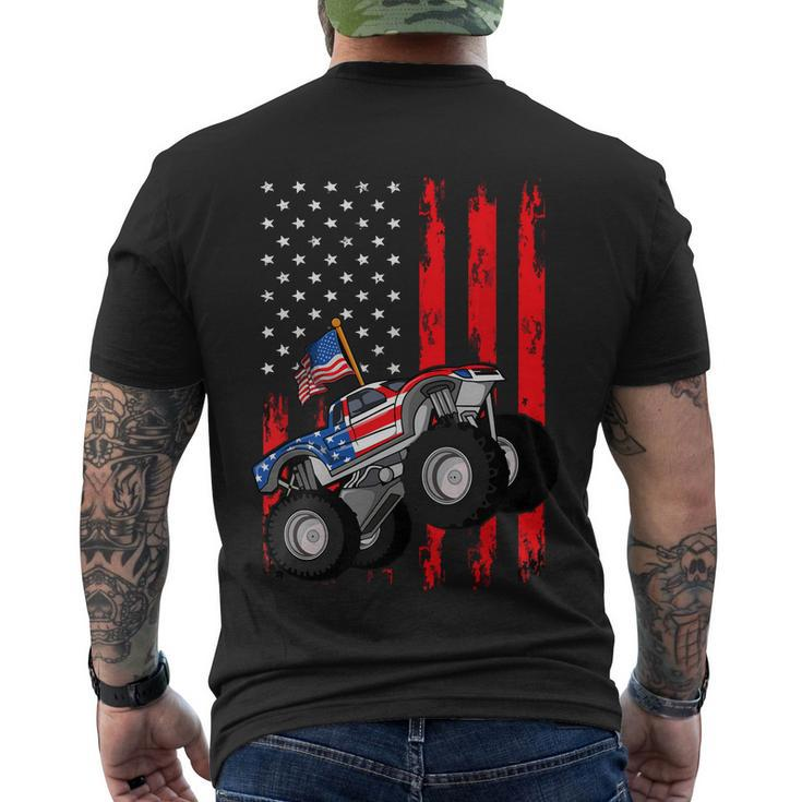 Monster Truck American Flag Racing Usa Patriotic Men's Crewneck Short Sleeve Back Print T-shirt