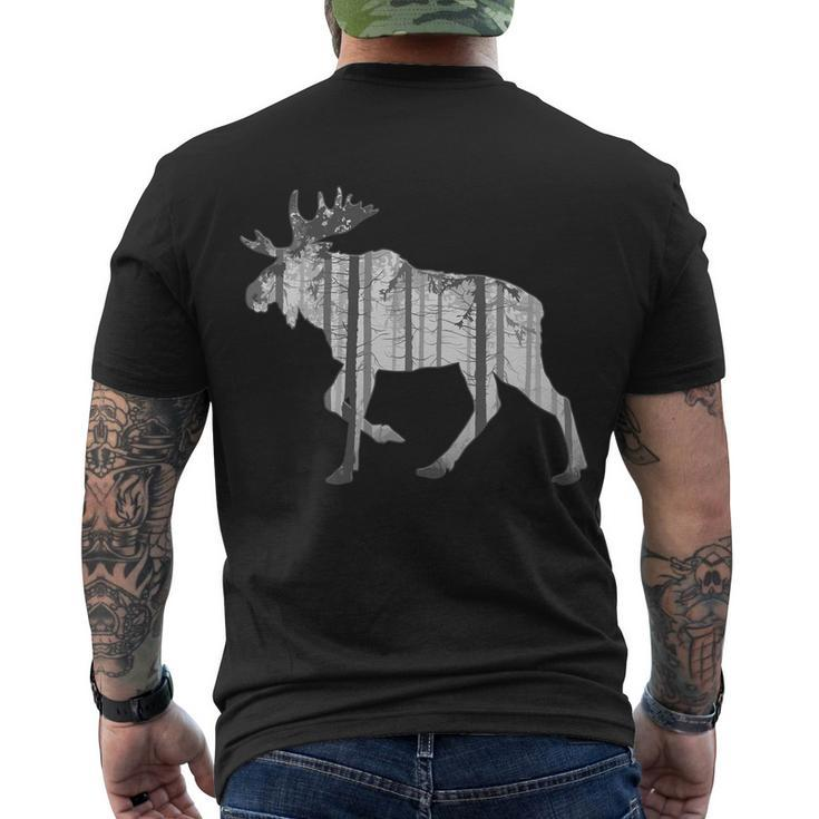 Moose Forest Silhouette Grey Style Tshirt Men's Crewneck Short Sleeve Back Print T-shirt
