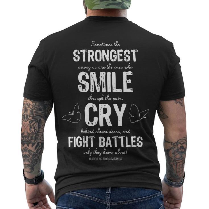 Multiple Sclerosis Ms Awareness Fight Battles Quote Tshirt Men's Crewneck Short Sleeve Back Print T-shirt