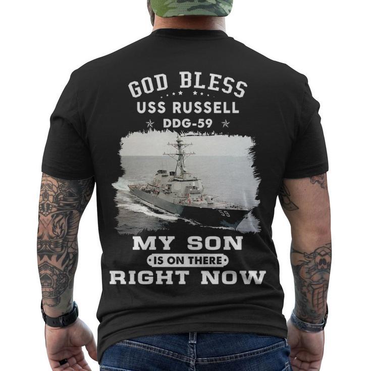 My Son Is On Uss Russell Ddg  Men's Crewneck Short Sleeve Back Print T-shirt