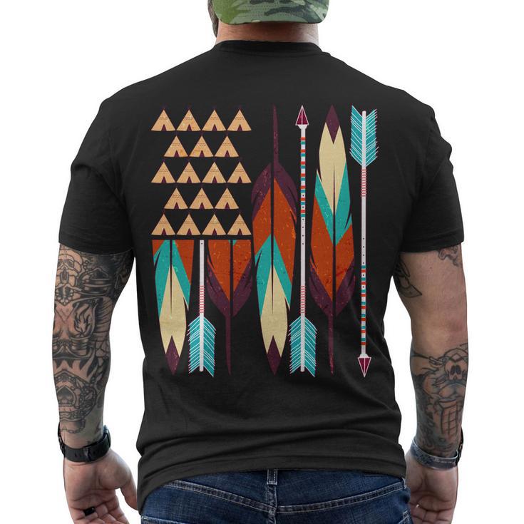 Native American Flag Feathers And Arrows Men's Crewneck Short Sleeve Back Print T-shirt