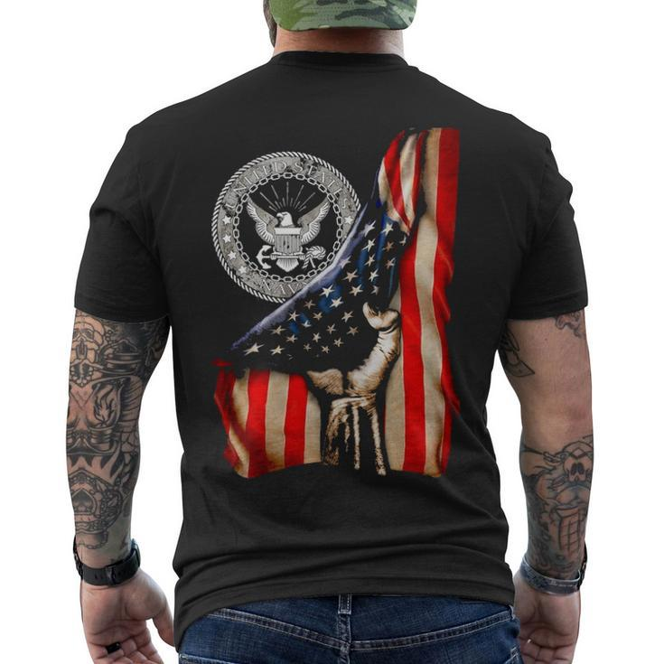 Navy Flag Front Men's Crewneck Short Sleeve Back Print T-shirt