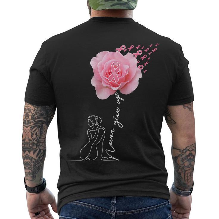 Never Give Up Breast Cancer Rose Tshirt Men's Crewneck Short Sleeve Back Print T-shirt