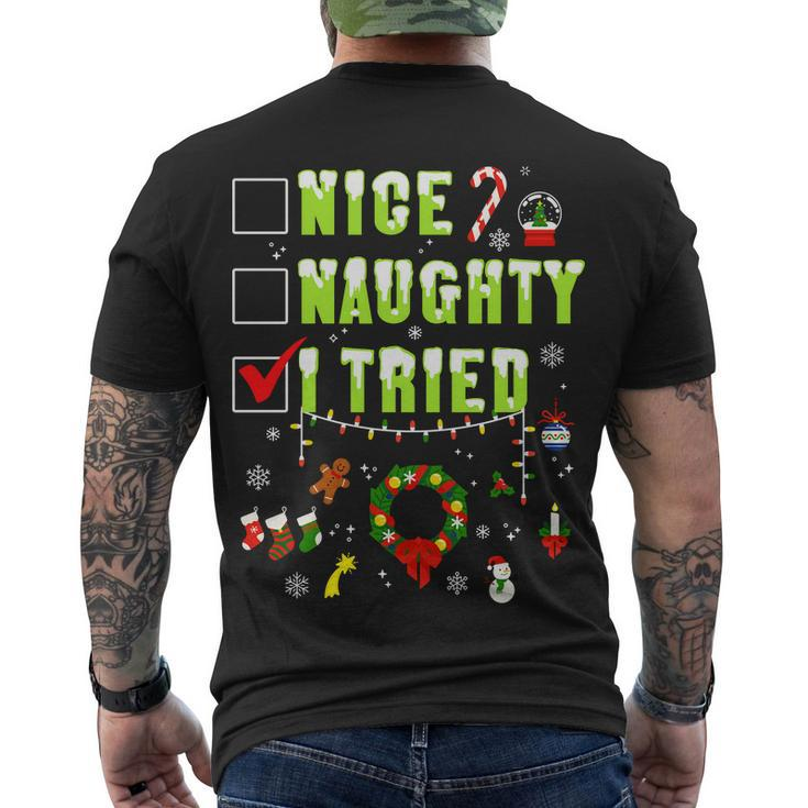 Nice Naughty I Tried Funny Christmas Checklist Men's Crewneck Short Sleeve Back Print T-shirt