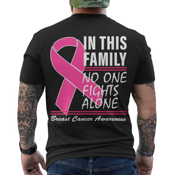No One Fights Alone Breast Cancer Awareness Ribbon Tshirt Men's Crewneck Short Sleeve Back Print T-shirt