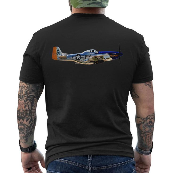 P51 Mustang Wwii Fighter Plane Us Military Aviation History Men's Crewneck Short Sleeve Back Print T-shirt