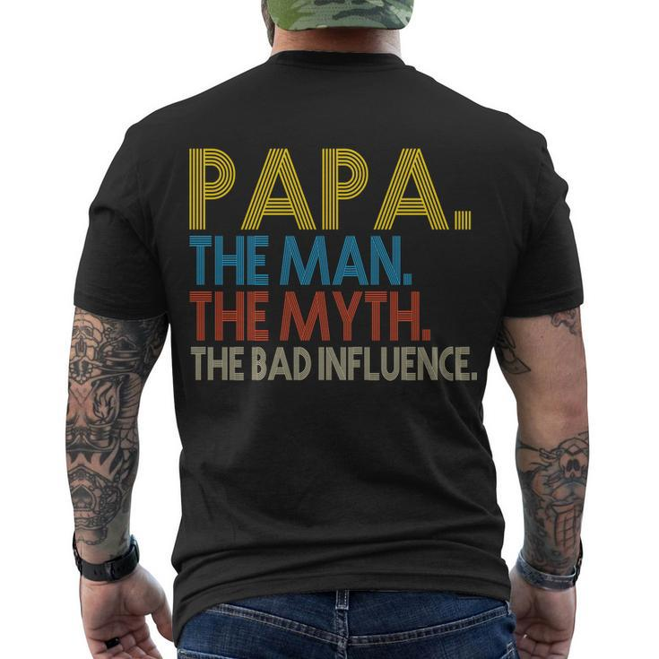 Papa Man Myth The Bad Influence Retro Tshirt Men's Crewneck Short Sleeve Back Print T-shirt