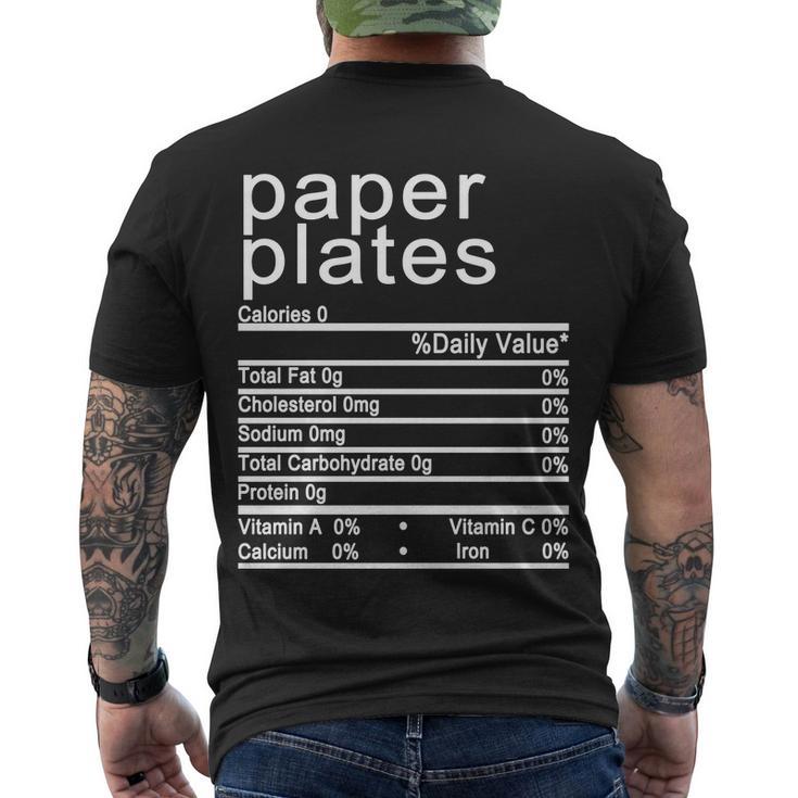 Paper Plates Nutrition Facts Label Men's Crewneck Short Sleeve Back Print T-shirt