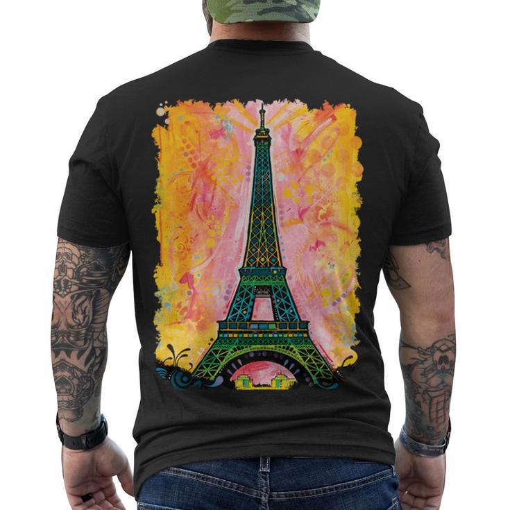 Paris France Colorful Eiffel Tower Men's Crewneck Short Sleeve Back Print T-shirt