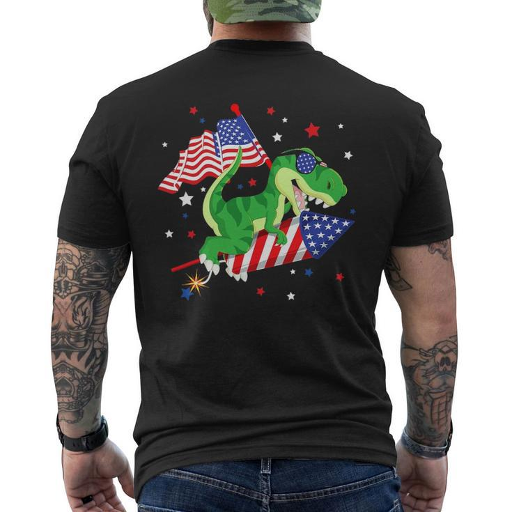 Patriotic Dinosaur Fireworks &8211 Usa American Flag 4Th Of July Men's Back Print T-shirt