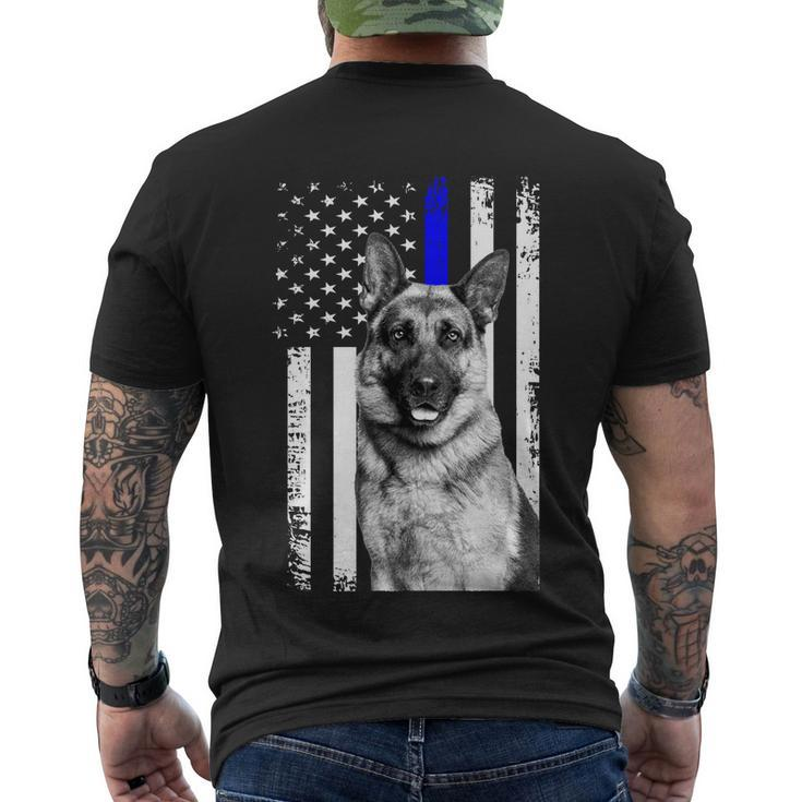 Patriotic German Shepherd Dog American Flag Thin Blue Line Gift Men's Crewneck Short Sleeve Back Print T-shirt