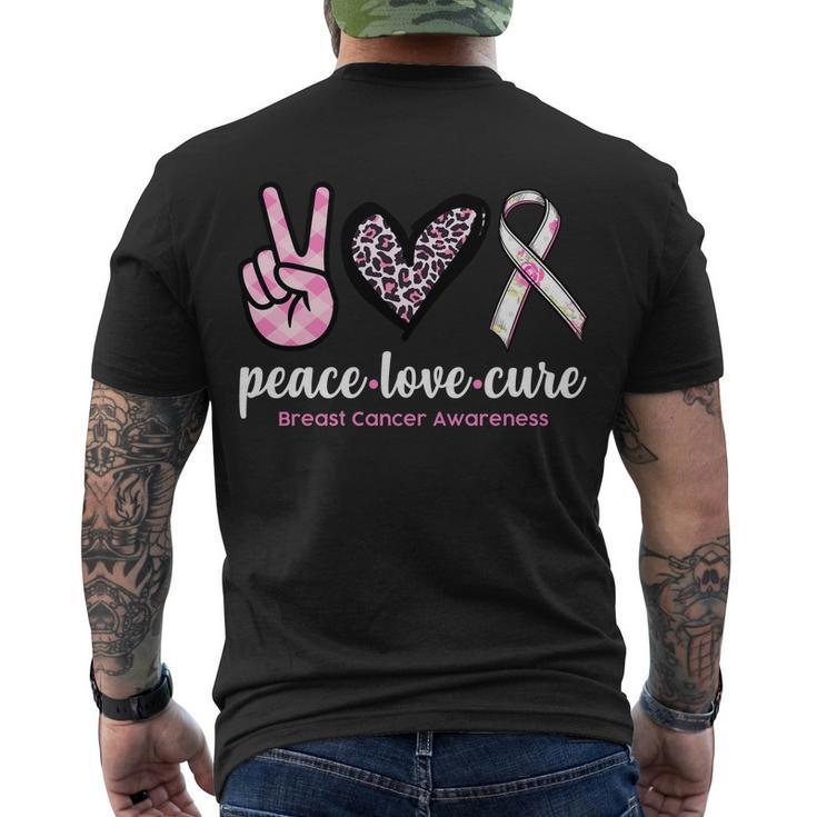 Peace Love Cure Breast Cancer Awareness Fashion Patterns Men's Crewneck Short Sleeve Back Print T-shirt