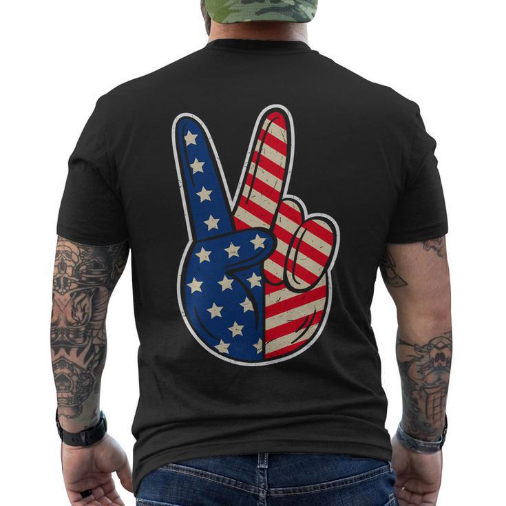 Peace Sign Hand Patriotic American Graphic Plus Size Shirt For Men Women Family Men's Crewneck Short Sleeve Back Print T-shirt