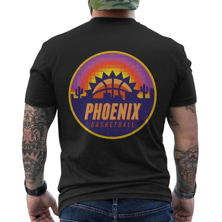Phoenix Basketball Retro Logo Pixel Sunset Men's Crewneck Short Sleeve Back Print T-shirt