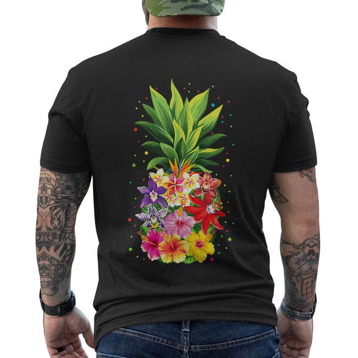 Pineapple Flowers Aloha Hawaii Vintage Hawaiian Floral Women Men's Crewneck Short Sleeve Back Print T-shirt