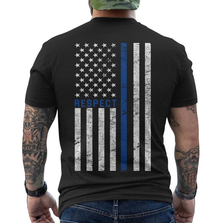 Police American Flag Respect The Blue Men's Crewneck Short Sleeve Back Print T-shirt