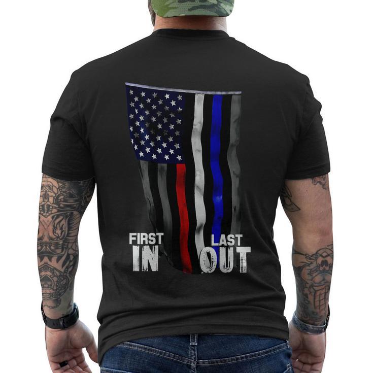 Police Fire Ems First Responder American Flag Men's Crewneck Short Sleeve Back Print T-shirt