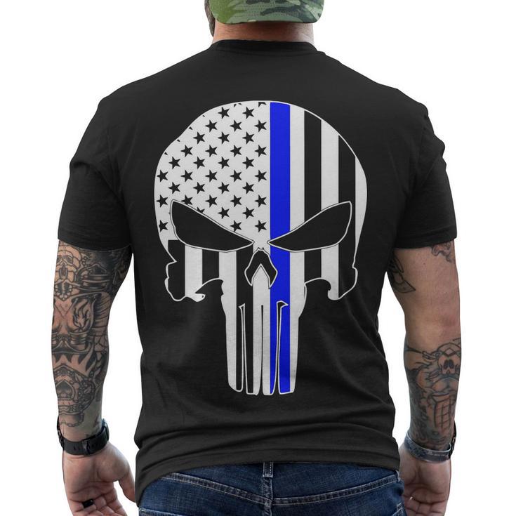 Police Usa Skull Thin Blue Line Tshirt Men's Crewneck Short Sleeve Back Print T-shirt