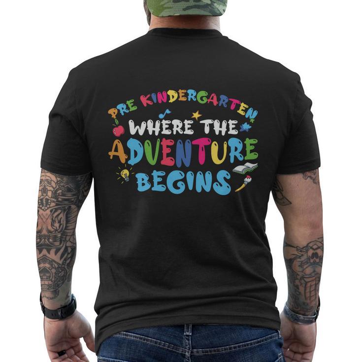 Prek Where The Adventure Begins Back To School First Day Of School Men's Crewneck Short Sleeve Back Print T-shirt