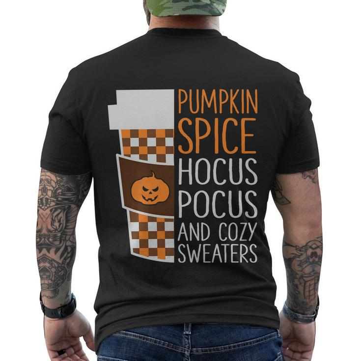 Pumpkin Spice Hocus Pocus And Cozy Sweaters Halloween Quote Men's Crewneck Short Sleeve Back Print T-shirt