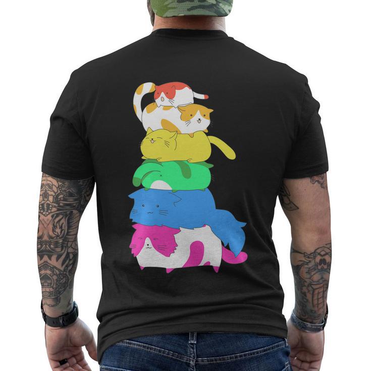 Purride Rainbow Lgbt Cat Pile Funny Feline Gay Pride Cat Gift Men's Crewneck Short Sleeve Back Print T-shirt