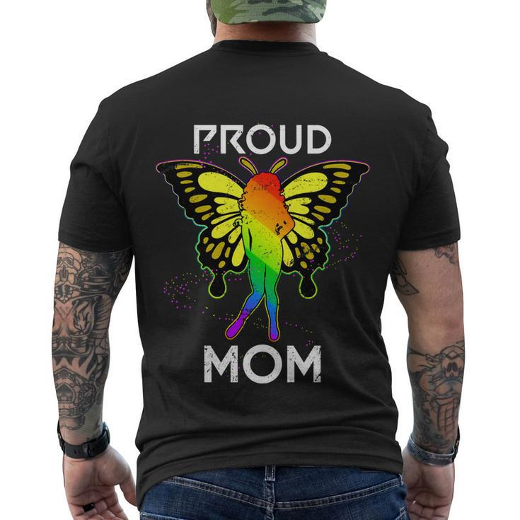 Rainbow Butterfly Proud Lesbian Mom Mothers Day Gift Lgbt Cool Gift Men's Crewneck Short Sleeve Back Print T-shirt