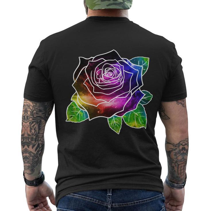 Rainbow Galaxy Floral Rose Men's Crewneck Short Sleeve Back Print T-shirt