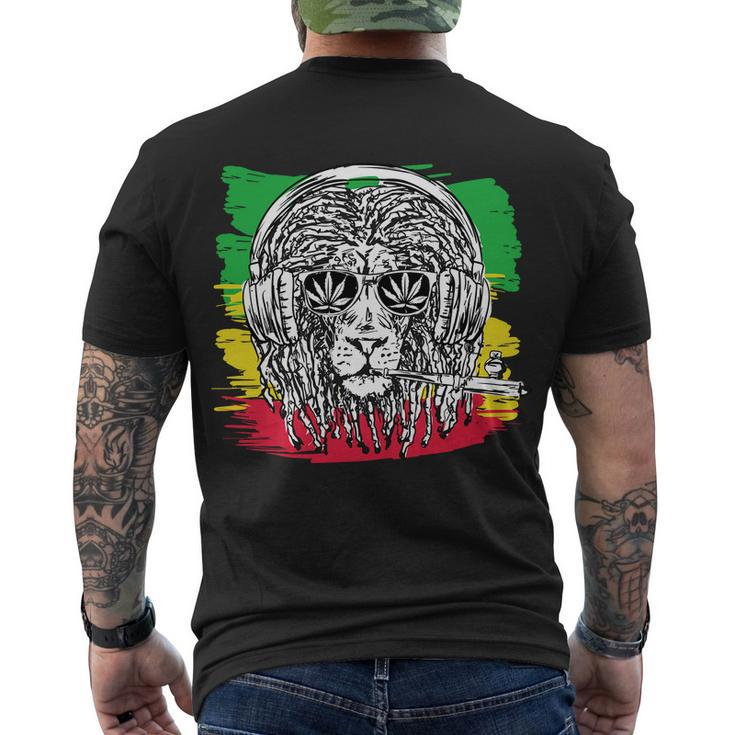 Rasta Lion With Glasses Smoking A Joint Men's Crewneck Short Sleeve Back Print T-shirt