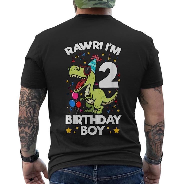 Rawr Im 2 Birthday Boy Dinosaur Trex Themed 2Nd Birthday Men's Crewneck Short Sleeve Back Print T-shirt