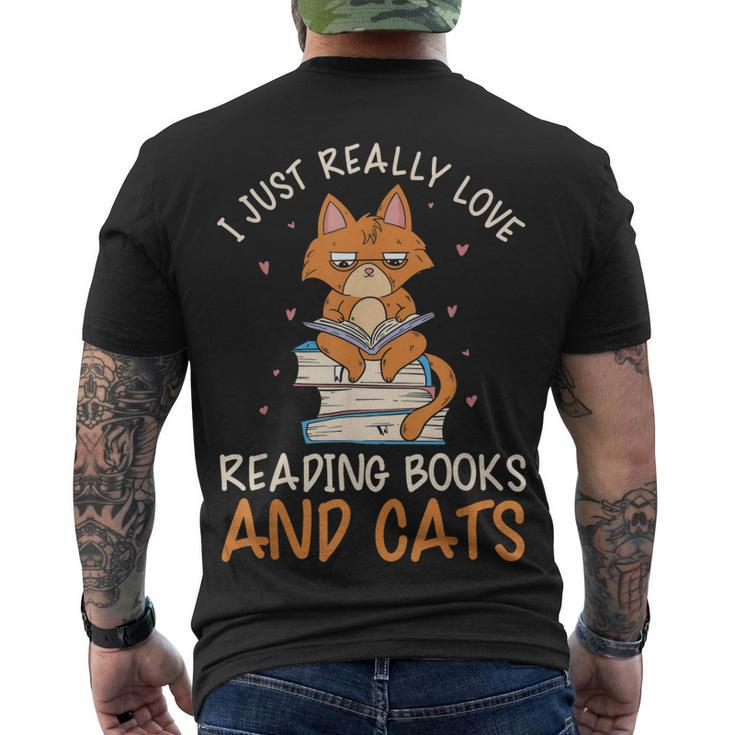 Reading Books And Cats Cat Book Lovers Reading Book Men's T-shirt Back Print