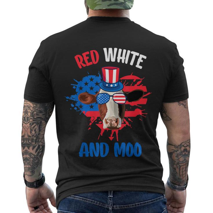 Red White And Moo Patriotic Cow Farmer 4Th Of July Tshirt Men's Crewneck Short Sleeve Back Print T-shirt